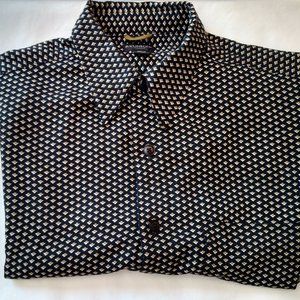 REUNION MEN'S BLACK/OLIVE GEOMETRIC LONG SLEEVE CASUAL DRESS SHIRT - SIZE M